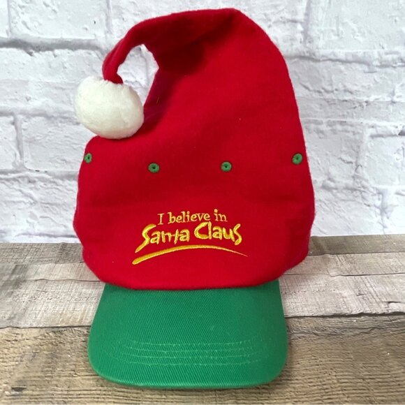 VTG 90s I Believe In Santa Claus Baseball Cap Red Reindeer Antler Headband Set - Picture 10 of 16